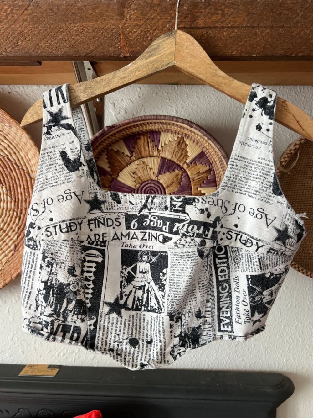 y2k Vibes Newspaper print corset style top, GIRL SOUL Large